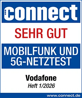 Im Mobilfunknetz-Test der Zeitschrift connect (Ausgabe 01/2026) belegt Vodafone Platz 1.
