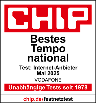 CHIP zeichnet Vodafone Festnetz im Mai 2025 mit „Bestes Tempo National